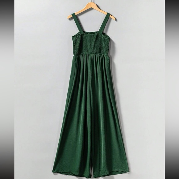 Boho Smocked Cami Top Wide Leg Pants Jumpsuit Green - Picture 5 of 11